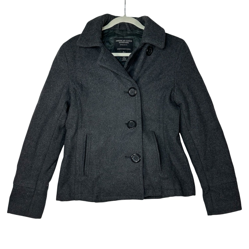 AMERICAN EAGLE Wool‎ Peacoat Dark Gray M Quiet Luxury Dark Academia Structured